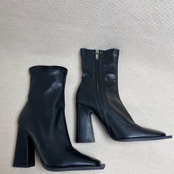 Princess Polly Mid-Calf Black Boots Women’s 6 Square Toe Block Heel Side Zipper - Picture 8 of 16